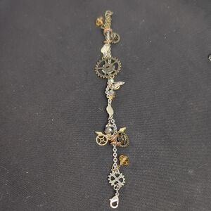 Mixed Metal Steampunk Gear Charm Bracelet in Gold and Silver